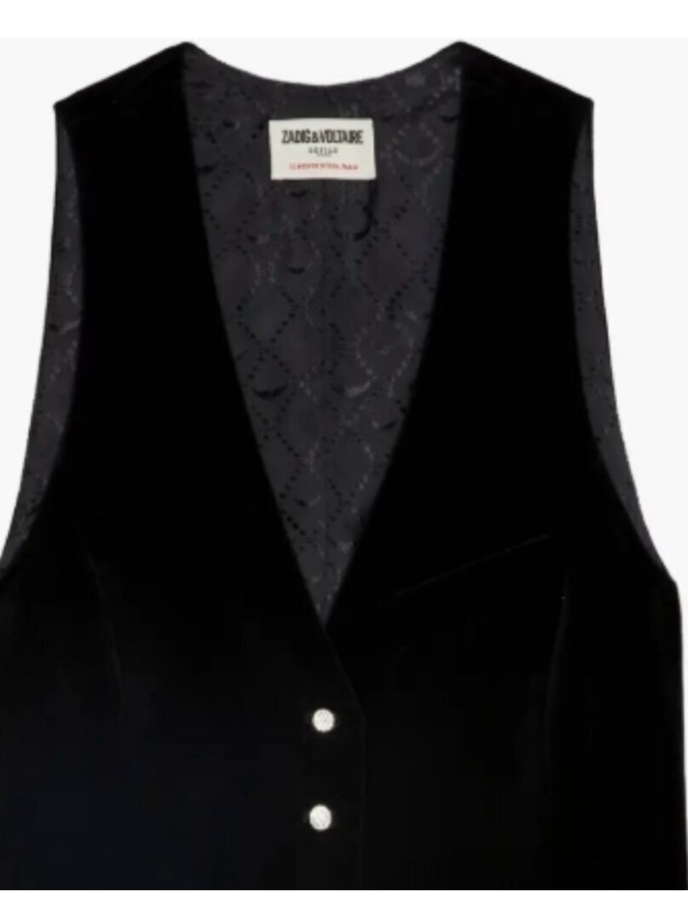 Zadig & Voltaire Black Deep-V Button Crop Vest Sz 36 small